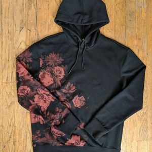 Men's fashion rose print black hoodie